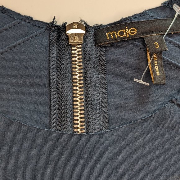 Maje H13 Darling Paneled Cap Sleeve Dress in Navy Blue - Picture 4 of 12